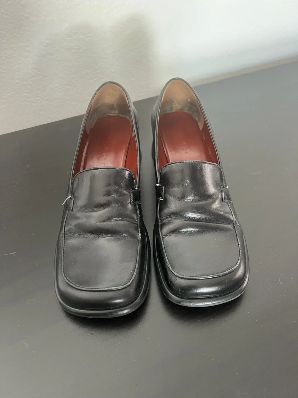Nine West Classic Black Leather Women's Block Heel Loafers